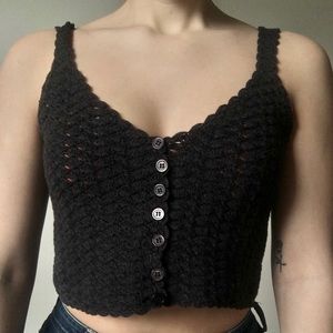Style works Knit Button Up Crop Top
